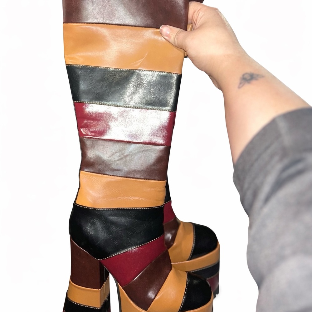 Dolls Kill Multicolor Patchwork Heeled Boots